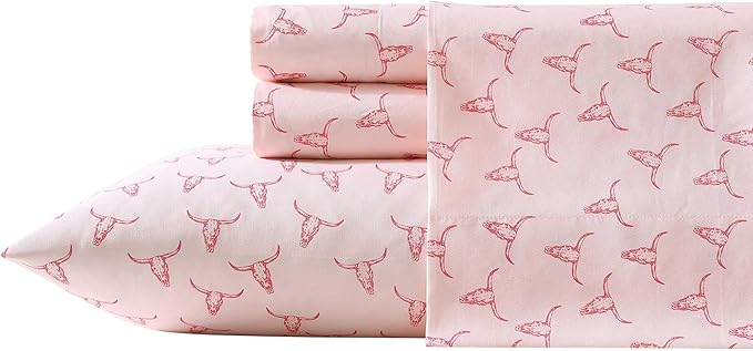 Wrangler - Full Bed Sheets, Ultra-Soft & Lightweight Bedding with Matching Pillowcases, Lightweight Bed Set for All Season Comfort, Oeko-Tex Certified (Steer Skulls Pink)