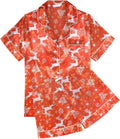 Ekouaer Womens Silk Satin Pajama Sets Soft Short Sleeve Button Down Sleepwear Top and Shorts 2 Piece Pjs Lounge Set