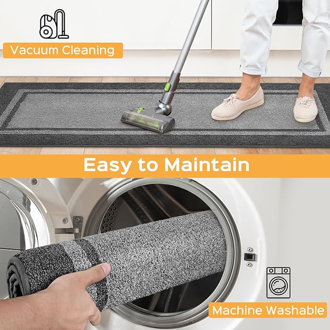 Kitchen Rugs 24" x 70", Non-Slip Machine Washable Kitchen Runner Rugs Floor Mats, Absorbent Comfort Standing Mats for Kitchen, Sink, Laundry and Hallway, Rolled Packaging, Light Grey & Dark Grey