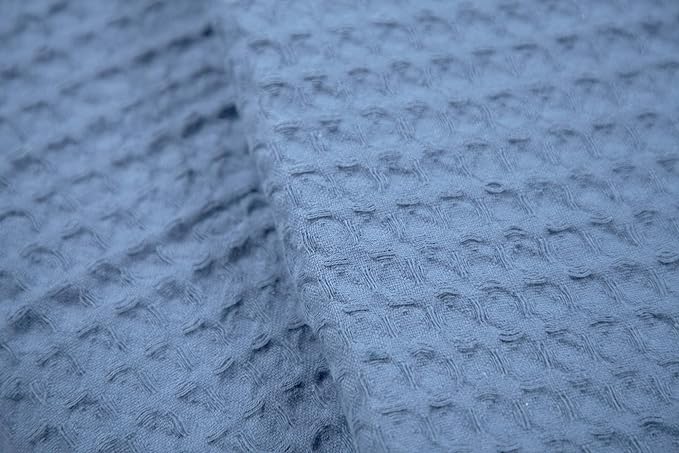 HILLFAIR 100% Combed Cotton Blanket– King Size Bed Blankets– Warm Soft All Season Breathable Lightweight Summer Blankets– Waffle Weave Home Decor Bed Blanket- Blue King Bed Cotton Blankets/Bedcovers