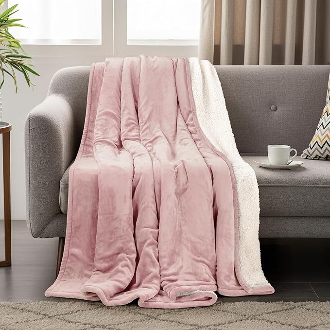 Utopia Bedding Sherpa Blanket King Size (Pink, 90x102 Inches) - Soft Lightweight Plush Fleece Reversible Blanket for Bed, Sofa, Couch, Camping and Travel