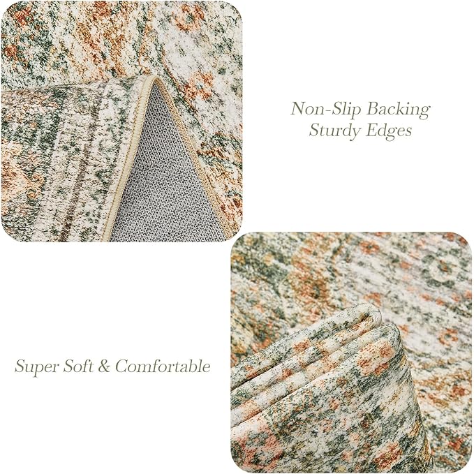 6x9 Area Rug for Living Room Washable 6x9 Non-Slip Modern Rugs for Bedroom Dinning Room Ultra-Thin Indoor Green Orange