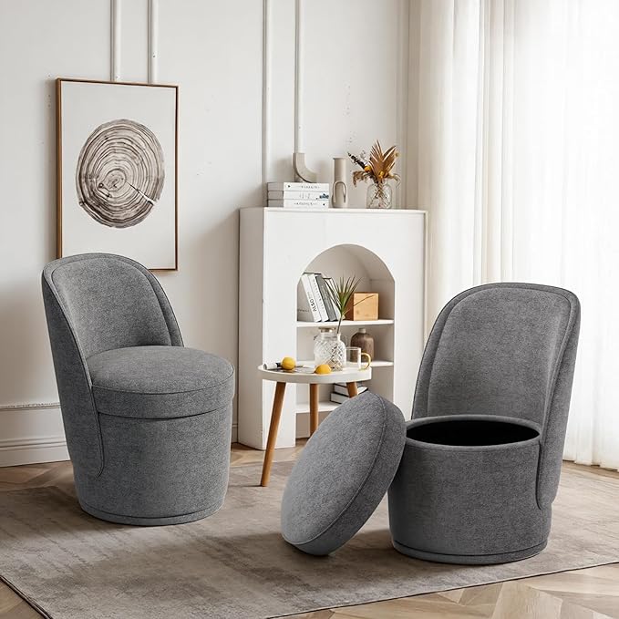 Swivel Accent Chair Set of 2, 360° Swivel Round Chair with Hidden Storage, Vanity Chairs, Modern Small Barrel Armchair for Living Room/Bedroom, Darkgrey