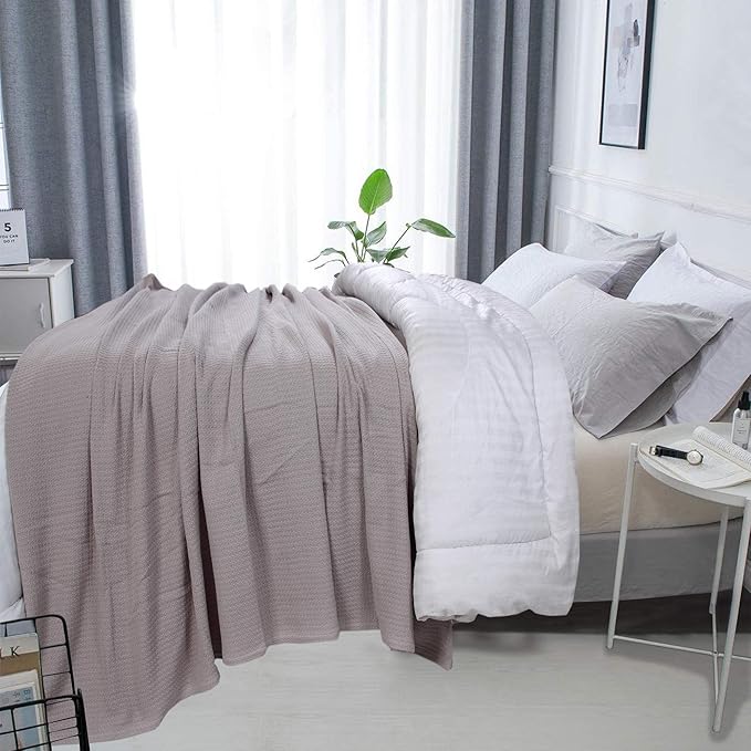 DOLLCENT 100% Cotton California King Size Blanket For Bed, Premium Combed Lightweight Blankets, Washed Breathable Cozy Bed Throw Blanket, Sand Cal King Cotton Blankets For All Season: Sand (102"x108")