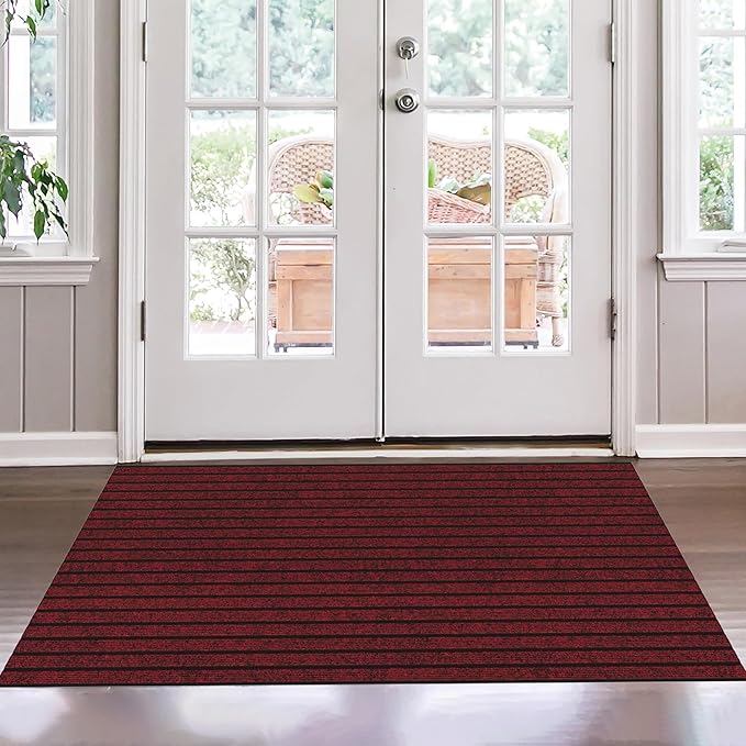 Ottomanson Mud Mat 2' x 4' Entryway Rug - Non-Slip Scraper Doormat for Muddy Paws, Dirt Trapping Indoor/Outdoor Mat for High-Traffic Areas, Kitchen, Garage, Patio, Red