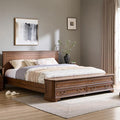 T4TREAM Farmhouse King Bed with Headboard and Storage Bench, Rustic Wood Platform Bed with 80" Storage Chest w/ 4 Large Drawer, Dark Brown