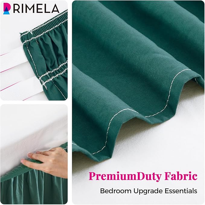 RIMELA Emerald Green Bed Skirt Queen Size 15 Inch Drop, Wrap Around Elastic Bedskirt, Dust Ruffle for Adjustable Bed Base Machine Washable Easy to Install Bed Skirts