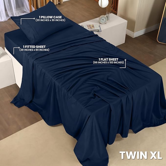 Utopia Bedding Twin XL Sheet Set – 3 Piece Bed Sheets for Twin XL Size Bed, Soft and Breathable Microfiber, Includes 1 Fitted Sheet, 1 Flat Sheet and 1 Pillowcase (Navy Blue)