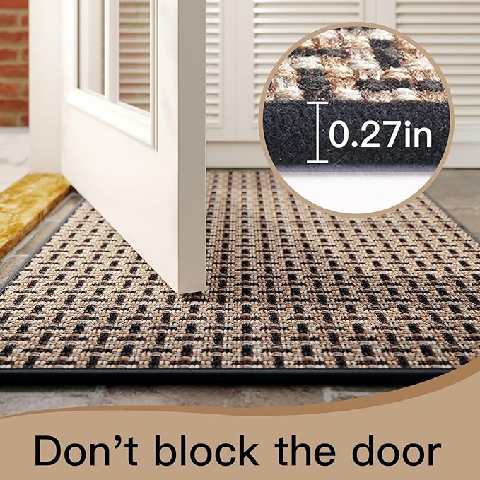 Door Mat 17"x30", Dirt Resistant and Absorbent, Non-Slip Rubber Backing Floor Mats, Easy Clean Low-Profile Doormat for Entryway, Front Door, Inside Entrance, Black