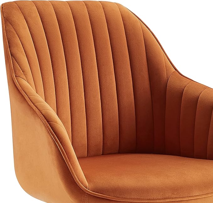 Zouron Mid Century Modern Swivel Accent Chair with Gold Metal Legs, Upholstered Swivel Chair No Wheels, Side Accent Arm Chair Vanity Chair for Small Space Home Office Living Room Bedroom, Orange
