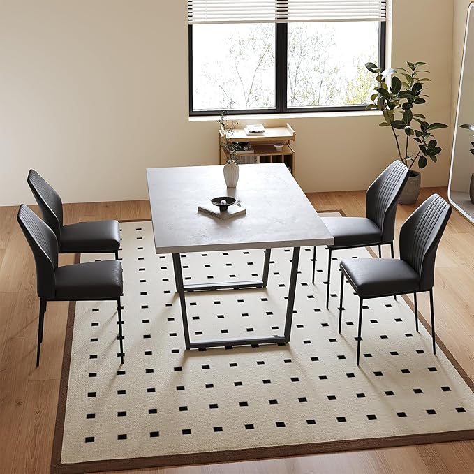 5 Piece Dining Table Set, 42.9 Inch Modern Kitchen Dining Table and Leather Dining Chairs for Kitchen Dining Room (Table + 4 Black Chairs)