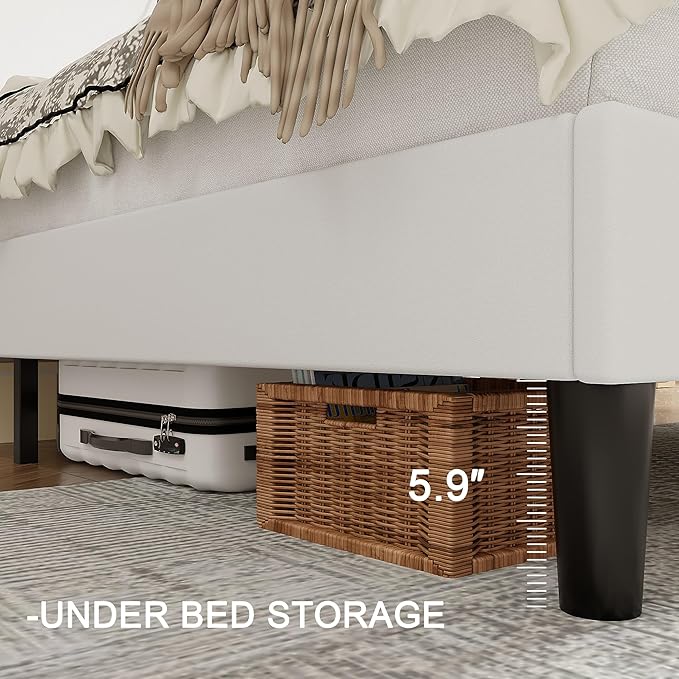 VECELO Full Bed Frame with Upholstered Wingback Headboard, Heavy-Duty Platform Bedframe with Charging Station, Wooden Slats, No Box Spring Needed, White