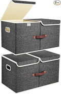TYEERS Extra Large Collapsible Storage Bins with Lids and Compartments, Washable, Fabric Storage Boxes, 21.7x13x11.8 inches, 2 Pack, Black