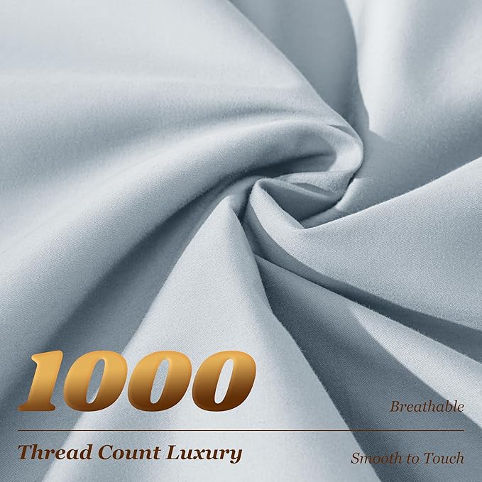 LBRO2M 1000 Thread Count 100% Egyptian Cotton Sheets Set King Size, 4 Piece Sets Bed Sheet Deep Pocket Sheet Set 16" Soft Comfortable All Season (King, Ice Blue)
