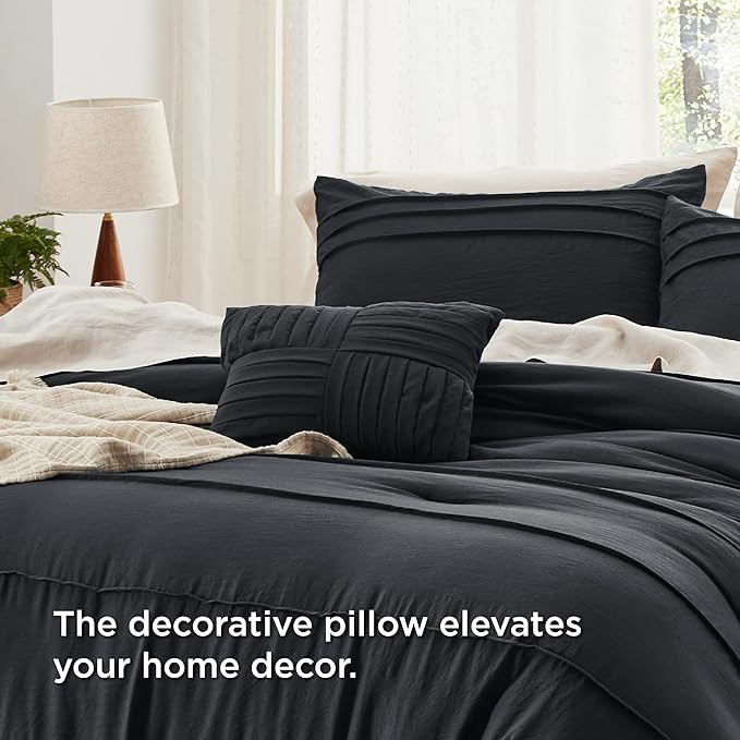 Bedsure Black Twin XL Comforter Set - 3 Pieces Pinch Pleat Bed Set, Down Alternative Bedding Sets for All Season, 1 Comforter, 1 Pillowcase, 1 Decorative Pillow