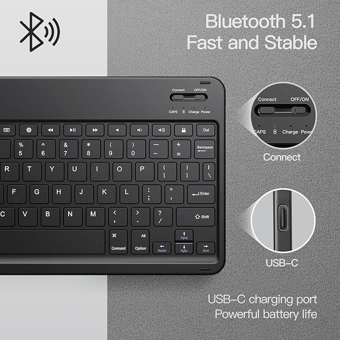 JETech Keyboard Case for iPad 10.2-Inch (2021/2020/2019 Model, 9th/8th/7th Generation) with Pencil Holder, Magnetic Detachable Bluetooth Wireless Keyboard, Soft TPU Back Stand Cover (Space Gray)