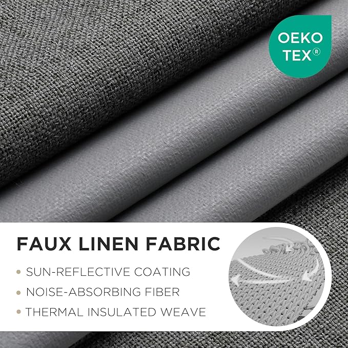 Joydeco Blackout Curtains 90 Inches Long 2 Panels Burg, Room Darkening Curtains for Bedroom, 100% Black Out Textured Thermal Drapes Privacy Protection 2 Panels Set(W52 x L90 Inch, Grey)