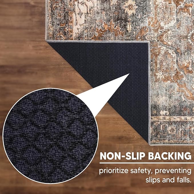 Keen Home Design 10x14 Rug - Machine Washable Area Rug with Non-Slip Backing, Ideal for Living Room, Dining Room, Bedroom - Vintage, Easy Clean, Durable, Low Pile Rug - (9'7" x 14')