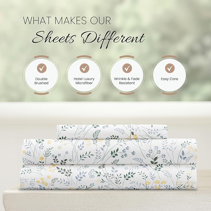 Linen Market Double-Brushed Patterned Microfiber Twin Sheet Set 3 Piece – Oeko-TEX Certified Ultra Soft & Wrinkle-Free - 16" Deep Pocket Sheets - Easy Care Twin Size - Wildflower Light Blue
