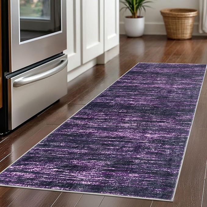 2x5 Modern Abstract Runner Rug for Hallways, Purple White Super Soft Hallway Decor Kitchen Rugs with Non-Slip, Non-Shedding Washable Rug for Hallways Entryway Bedroom Indoor