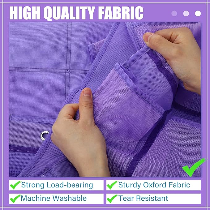 Windyun 40 Large over the Door Hanging Shoe Organizer Purple Mesh Pockets Shoe Rack for Closet Behind Door Hanger Storage Holder Nonslip for Cruise Essentials, Dorm Room Storage, Utility Room