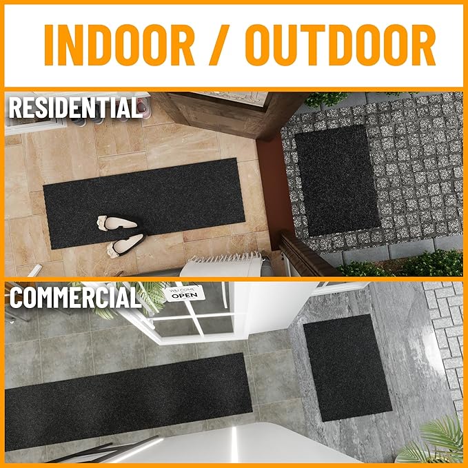Ottomanson Commercial Scrape Rib Entry Mat – Heavy Duty Ribbed Floor Mat for High Traffic – Non Slip Rubber Back, Waterproof – Indoor Outdoor Use for Offices, Schools, Lobbies, 2'7" x 55', Black