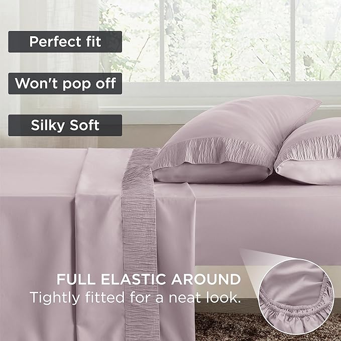 Bedsure Queen Sheet Set - 4 Pieces Soft Queen Size Sheets - Breathable & Cooling - Hotel Luxury - Easy Care Polyester Microfiber Bedding for Women, Men, Pink Mocha