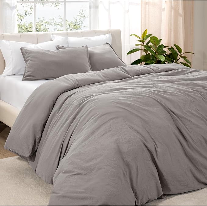 Bare Home Microfiber Duvet Cover Set - Ultra Soft Washed Microfiber - King/California King - Linen-Like Look - Easy Care - Breathable Fabric - Our Softest Duvet Cover Set (King/Cal King, Frost Grey)