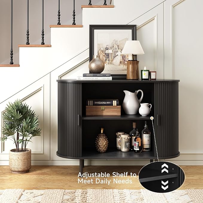 ONBRILL Sideboard Buffet Cabinet with Storage, 40" Storage Cabinet with Sliding Door & Adjustable Shelf, Modern Accent Coffee Bar Console Table for Kitchen, Entryway, Black
