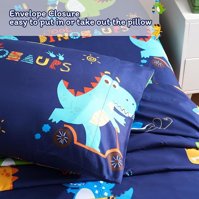 JSD Blue Dinosaur Kids Sheet Set Full Size, 4 Piece Sports Printed Microfiber Sheets Deep Pocket