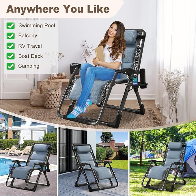 DoCred Comfy Folding Recliner Chair for Bedroom, Living Room & Patio - Ice Touch Lounge Chair with Removable Tray for Indoor Outdoor