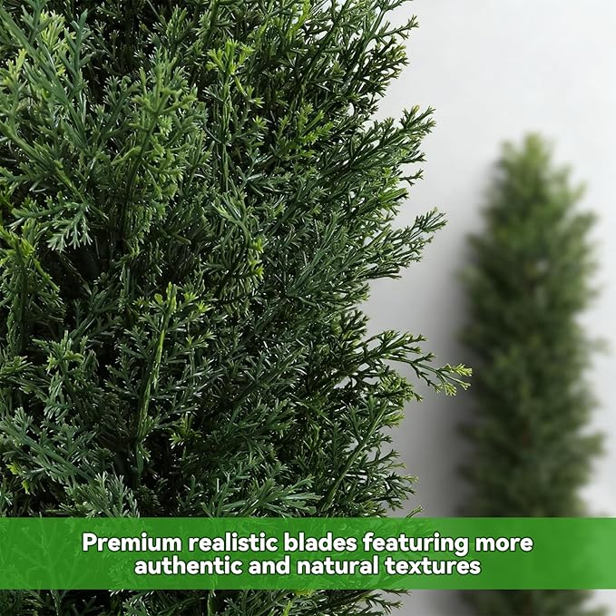 Artificial Topiary Cedar Trees 3FT Tall, Outdoor Indoor Faux Pine Shrubs Plants, Realistic Fake Plants Front Porch Decor, for Front Porch Decor Patio Offices Living Room, Set of 2