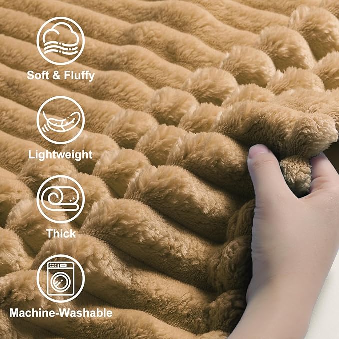 decorUhome Christmas Soft Fleece Brown Blanket King Size for Bed, Cozy Fluffy Plush Flannel Large Striped Throws for Couch Sofa, Lightweight Decorative Fuzzy Blanket for Woman, 108x90 Inches