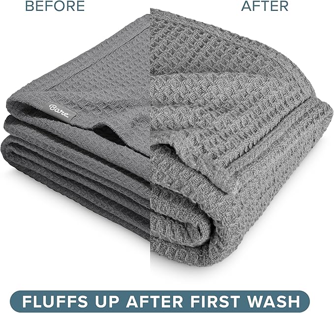 Bare Home Grey Waffle Blanket, Full/Queen 90Wx90L, 100% Cotton, Soft & Breathable Throw for All Seasons, Lightweight Blanket, Perfect for Layering Bed, Sofa & Couch (Full/Queen, Grey)