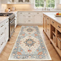 Area Rugs 3'x7' Washable Non-Slip, Floral Vintage Distress Print Pattern Medallion Carpet for Living Room Bedroom Dining Room, Beige Navy Blue Orange Colorful
