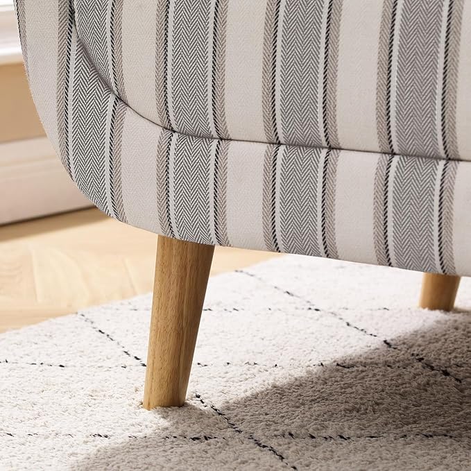 VANOMi Mid-Century Accent Chair with Stripe Pattern, Modern Linen Fabric Armchair with Wood Legs, Club Chair for Living Room, Comfy Upholstered Side Chairs for Bedroom, Reading, Small Place (Grey)