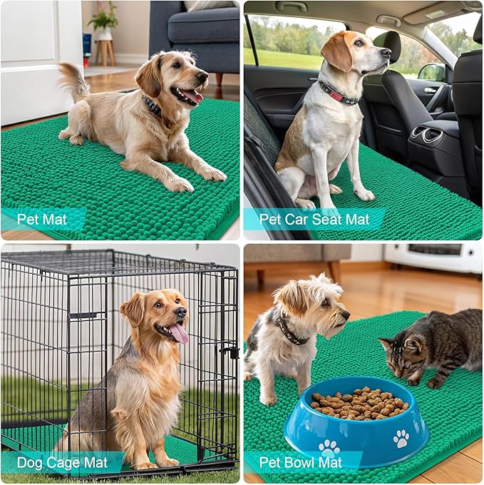 OLANLY Dog Door Mat for Muddy Paws 24x16, Absorbs Moisture and Dirt, Absorbent Non-Slip Washable Doormat, Quick Dry Chenille Mud Mat, Entry Indoor Entryway Carpet for Inside Floor, Emerald Green