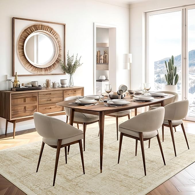 Washable Area Rug 10x14, Large Soft Rugs for Living Room Vintage Beige Rug 10x14 Area Rugs for Bedroom Dining Room Floral Non-Slip Thin Rug
