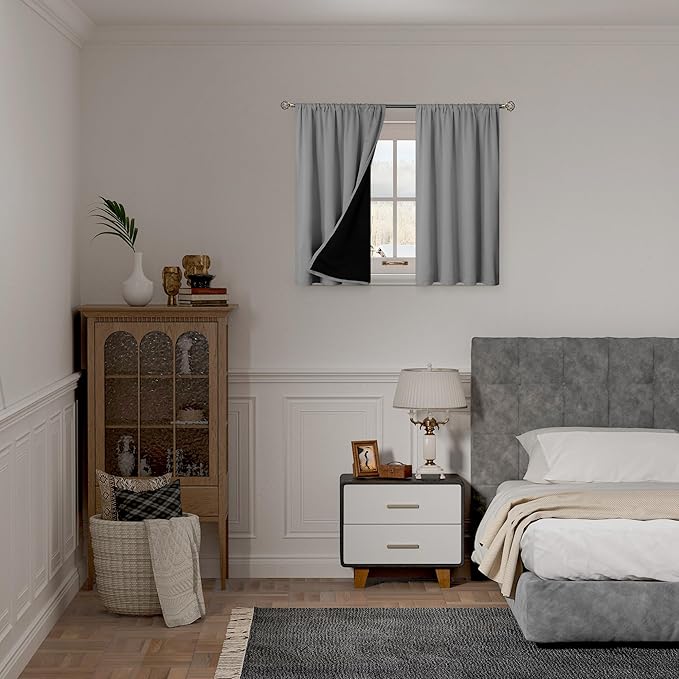 BGment 100% Blackout Curtains for Bedroom 54 Inch Length 2 Panels, Thermal Insulated Room Darkening Curtains Rod Pocket Soundproof Bedroom Living Room Window Curtains, Dove Grey, Each 42 Inch Wide