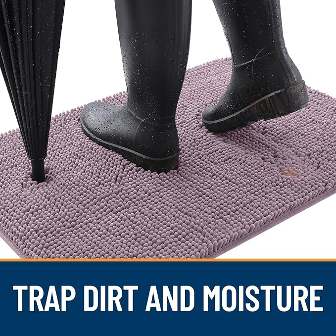 OLANLY Dog Door Mat for Muddy Paws 59x20, Absorbs Moisture and Dirt, Absorbent Non-Slip Washable Doormat, Quick Dry Chenille Mud Mat for Dogs, Entry Indoor Entryway Carpet for Inside Floor, Deep Plum