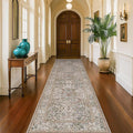 Moss Green 2'6" x 10' Long Runners for Hallways Non Slip, Vintage Washable Rugs for Kitchen, Entryway Stain Resistant with Rubber Backing - Vintage Taupe Brown Floral Décor