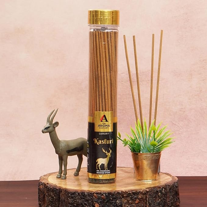 The Aroma Factory Kasturi Musk Agarbatti, Calmness of Musk Aroma with Low & Zero Charcoal (Bottle Pack of 1 100g)