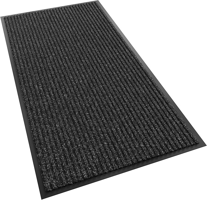 Front Door Mat, 48" x 24" Heavy Duty Indoor Outdoor Doormat, Non-Slip Welcome Mats for Entryway, Rubber Backing Low Profile Commercial Door Mats, Black Stripe