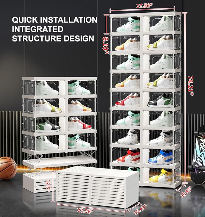 9-Tier 18-Pairs Foldable Shoe Rack with Magnetic Doors,4-Sided Clear Design,Taller Storage for High Shoes & Sneakers,Stackable Shoe Storage Cabinet Space-Saving Organizer for Closet,Cloakroom