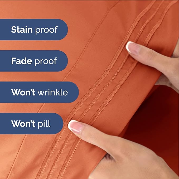 Twin XL Size 3 Piece Sheet Set - Extra Soft, Breathable & Cooling Sheets - Hotel Luxury Bed Sheets for Women & Men - Deep Pockets, Easy-Fit & Wrinkle-Free Sheets - Harvest Pumpkin Oeko-Tex Bed Sheets