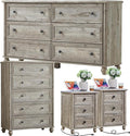 Farmhouse Dressers & Night Stand Set of 4, Wood 54" Wide Dresser & 45" Tall Chest of Drawers, 18" with Charging Station Nightstand Set of 2, Bedroom Furniture Dresser Set for Home Living Room Hallway