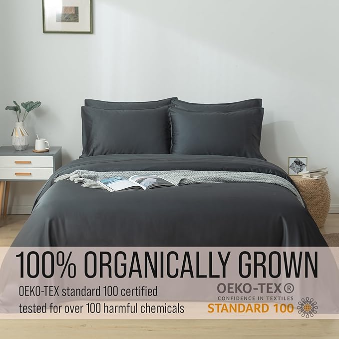 Bella Coterie 6 Piece Luxury Bamboo Viscose King Size Sheet Set | 100% Organically Grown | Cooling for Hot Sleepers | 18" Deep Pocket | Soft & Hypoallergenic | 4 Pillowcases [Charcoal Grey]