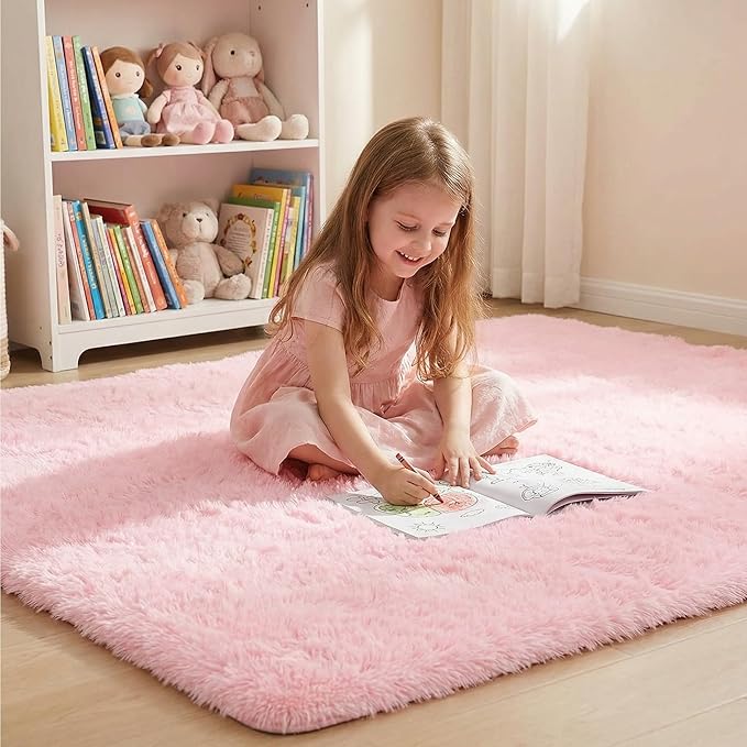 duduta Pink Fluffy Rug 4x6 ft, Shaggy Plush Carpet Bedroom Nursery Living Room Dorm Decor