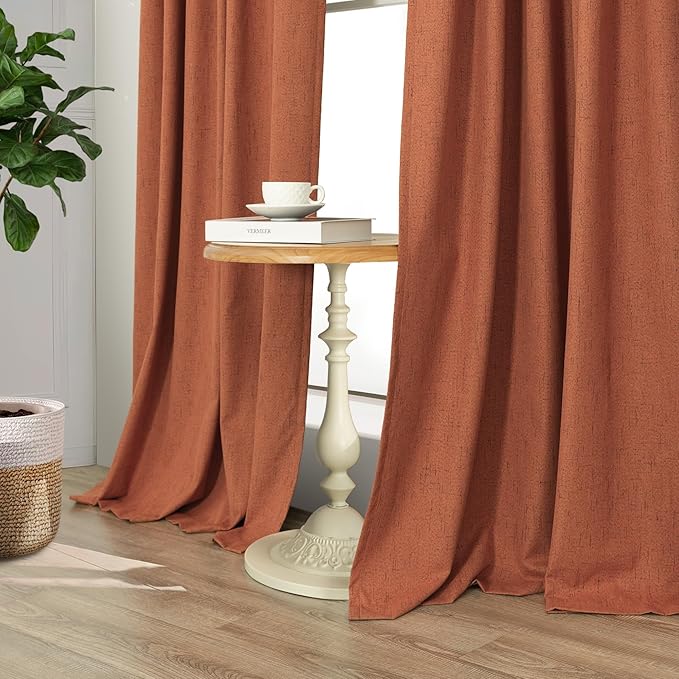 Pitalk Terracotta Blackout Curtains for Nursery 63 Inch Length 2 Panel Autumn Fall Decoration Linen Boho Western Curtain for Bedroom Window Room Darkening Rust Curtains for Living Room Dining MCM