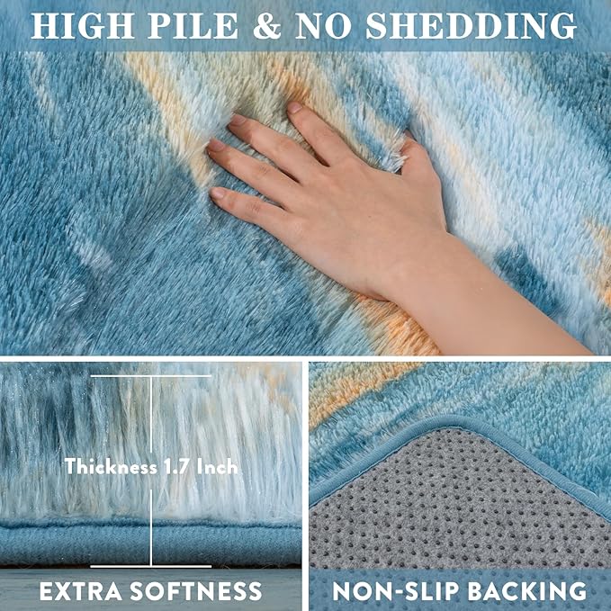 8x10 Rugs for Living Room, Soft Fluffy Blue Fuzzy Shag Large Area Rugs for Bedroom Boys Girls Kids Room Nursery Dorm Home Decor, Non-Slip Plush Shaggy Indoor Carpet